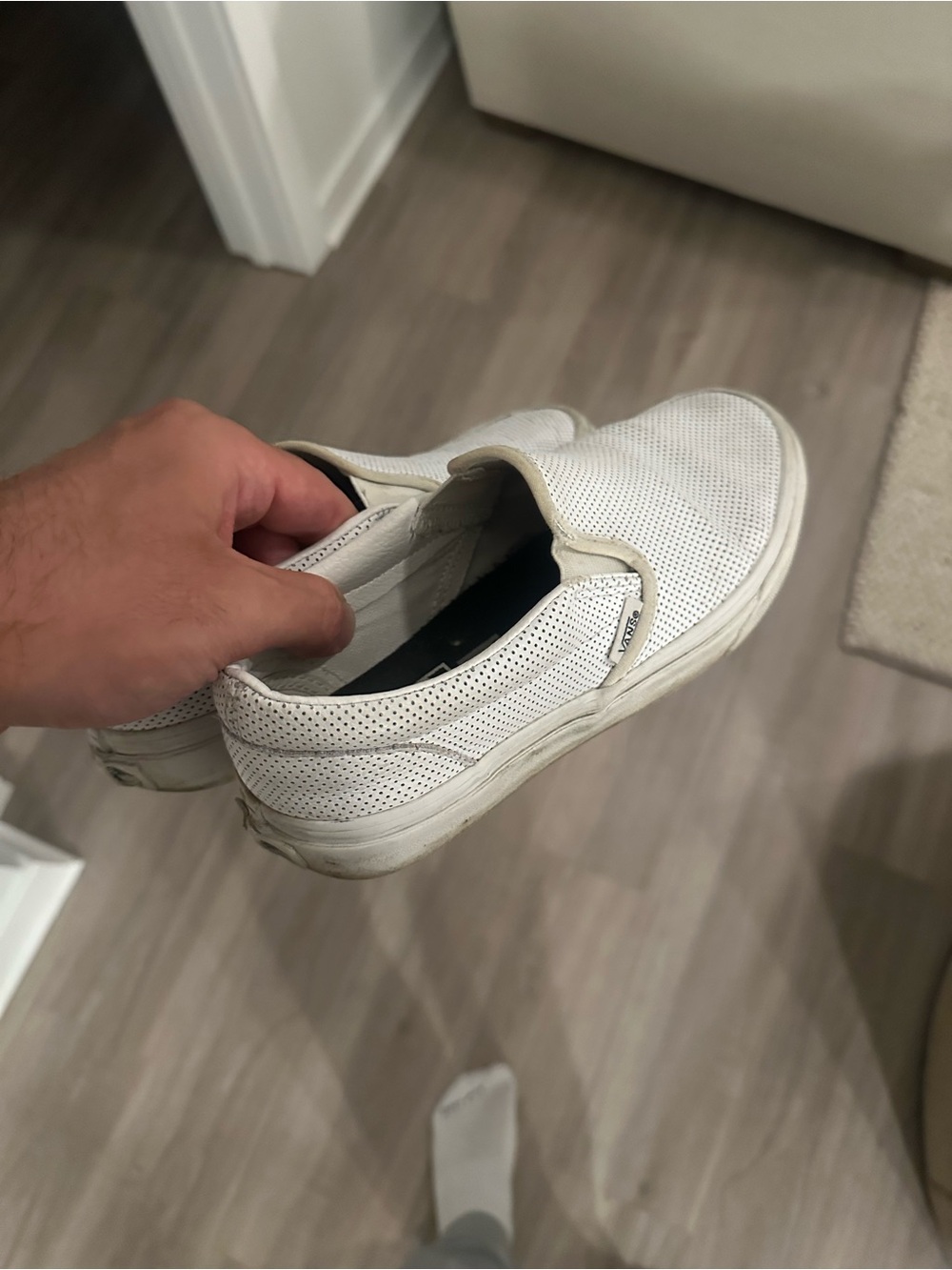 Vans White Perforated Leather Slip-On Sneakers